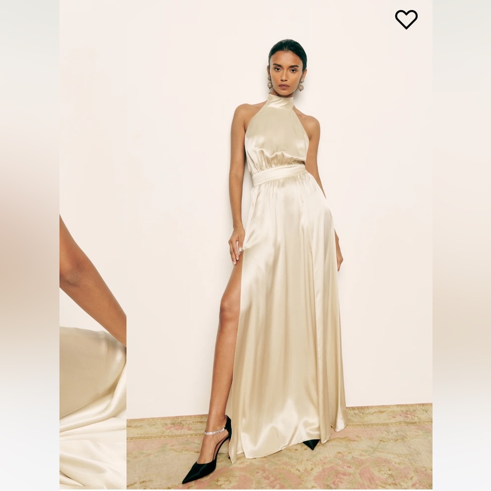Reformation Alani Silk Cream Halter Maxi Dress